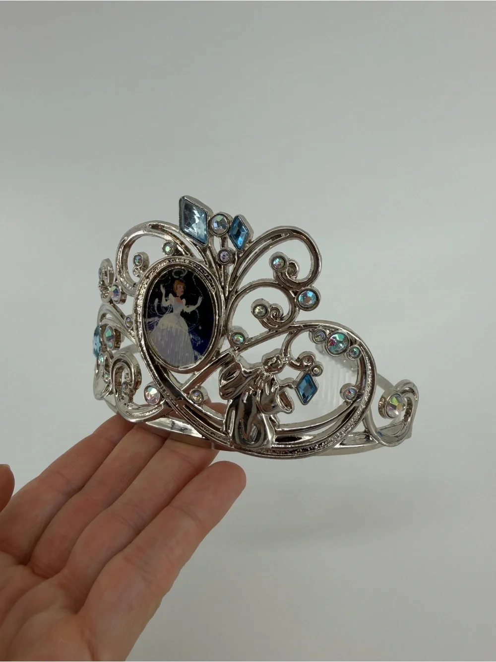 Authentic Disney Store Cinderella Metal Tiara Crown Costume Jewelry Silver Blue